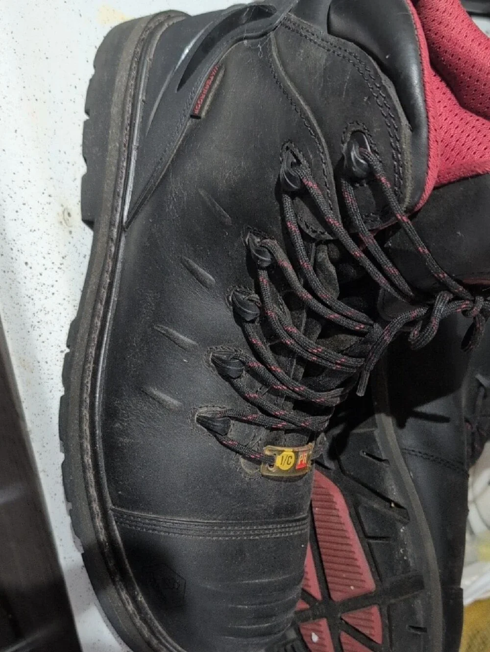 Used XXwide Avenger Black Steel Toe Work Boots with Red Trim